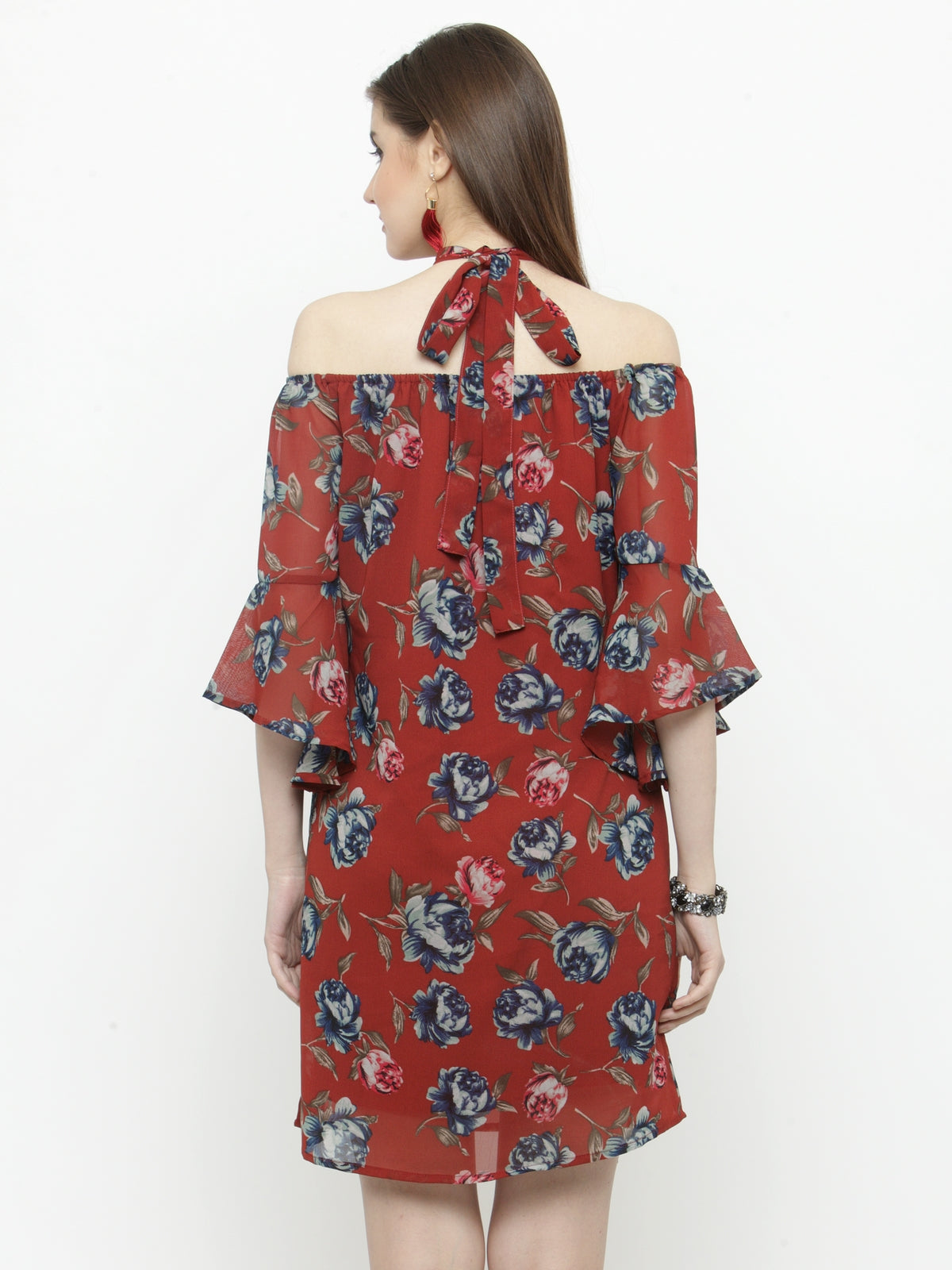 Red  A-line bell sleeve Dress