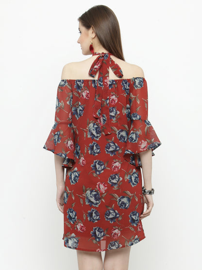 Red  A-line bell sleeve Dress