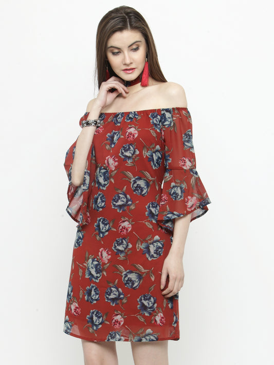 Red  A-line bell sleeve Dress