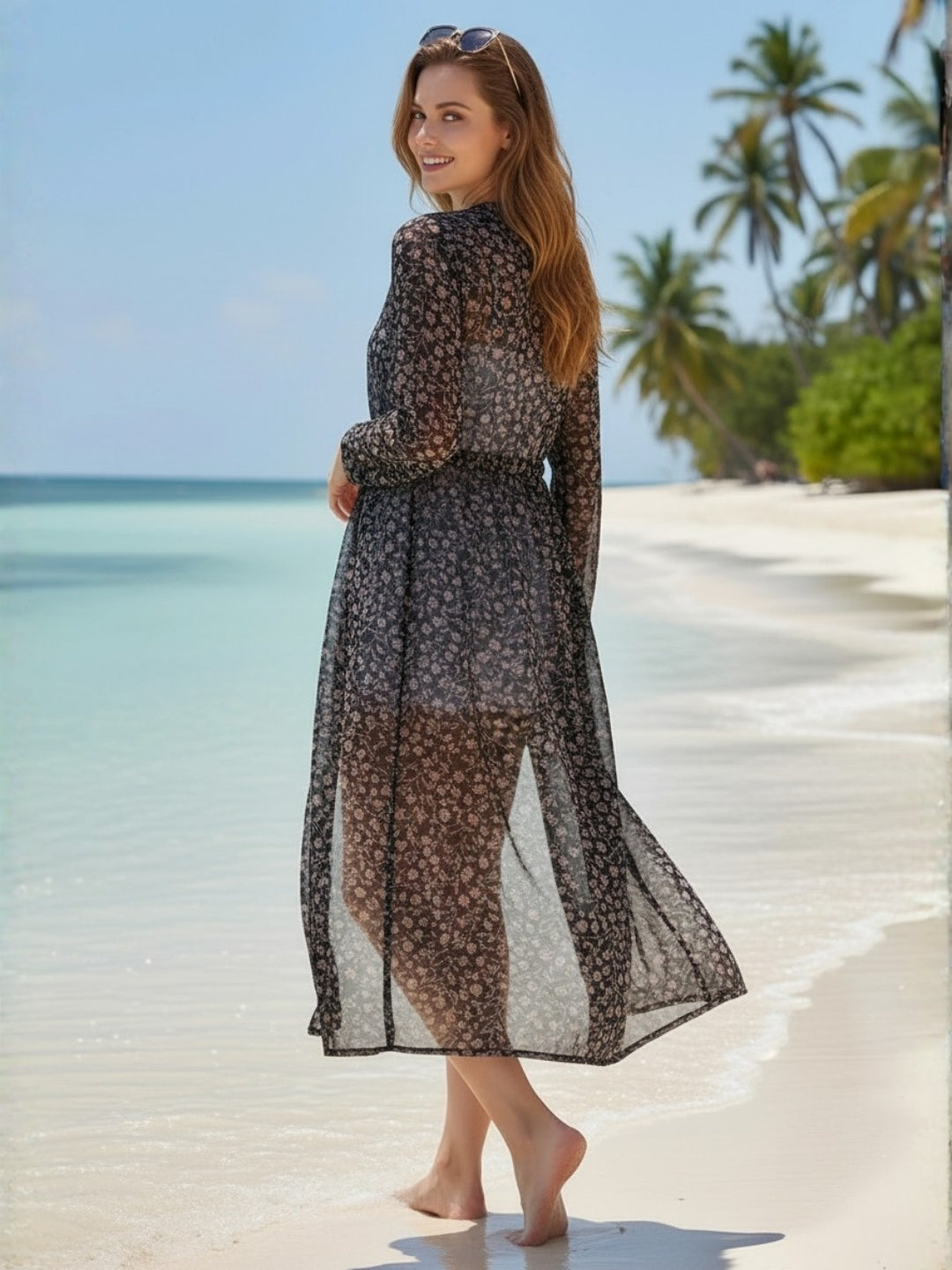 Sera Printed Long Sleeves Bohemian Longline Shrug