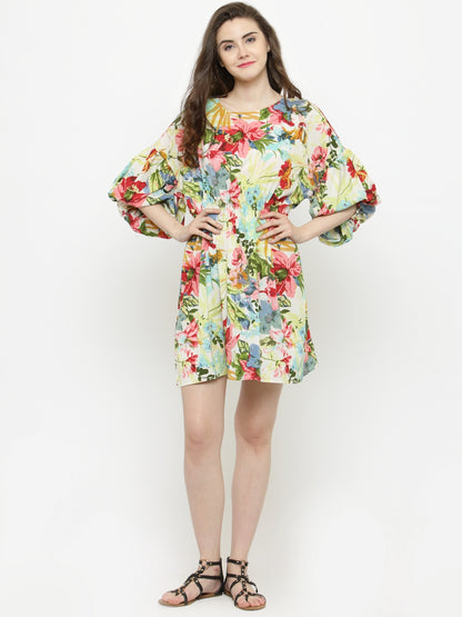 White Printed A-Line Dress