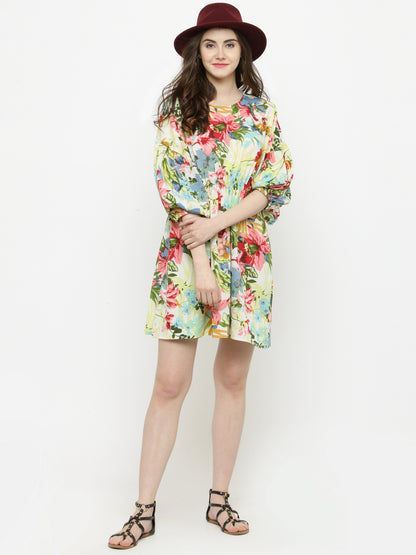 White Printed A-Line Dress