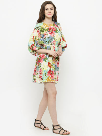 White Printed A-Line Dress