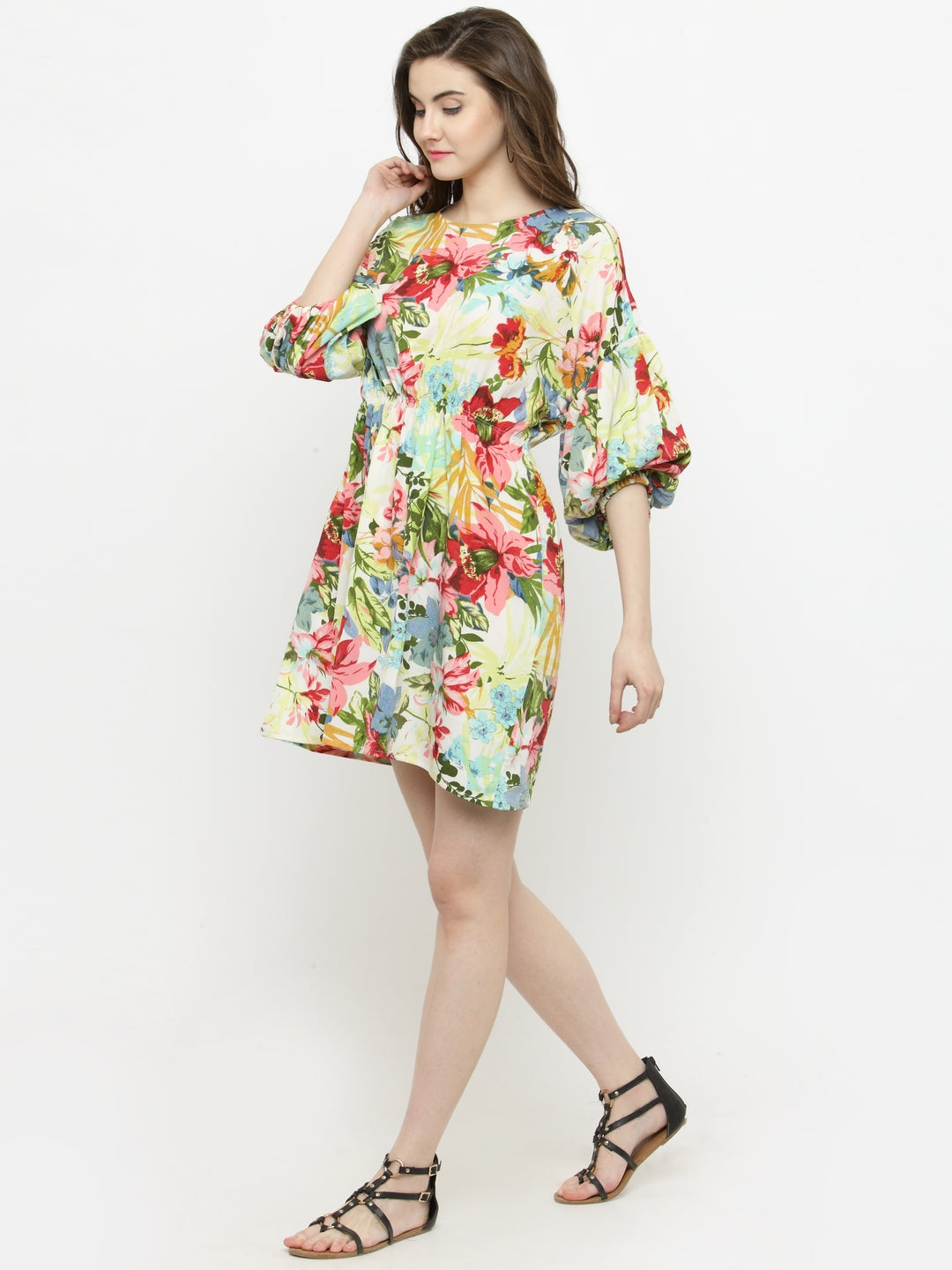 White Printed A-Line Dress