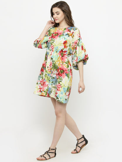 White Printed A-Line Dress