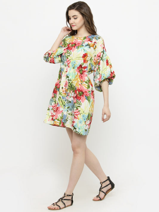 White Printed A-Line Dress