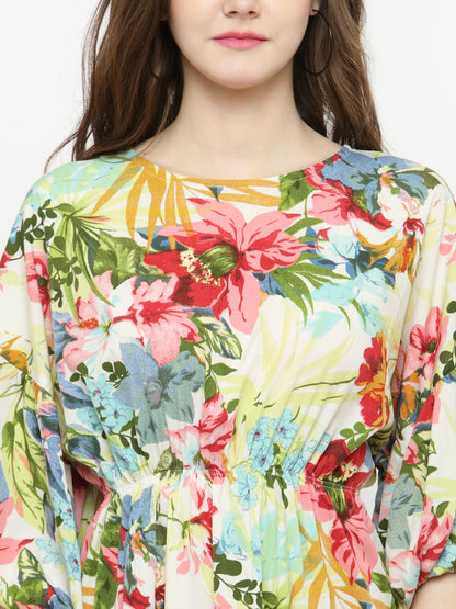 White Printed A-Line Dress