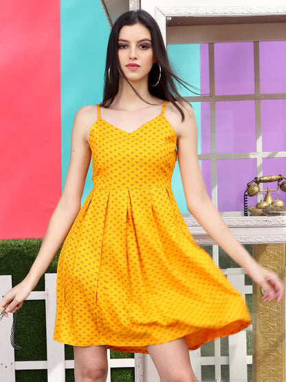 Yellow Print Mini Dress