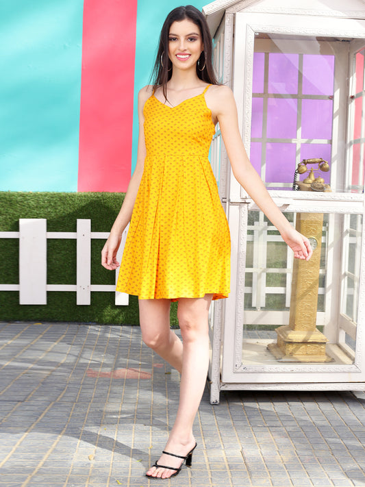 Yellow Print Mini Dress