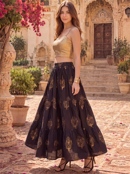 Cotton A-line Maxi Skirt