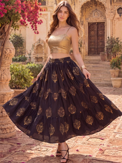 Cotton A-line Maxi Skirt