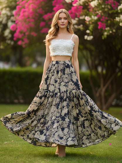Floral Flowing Bohemian  Fashion Essential Long Skirt
