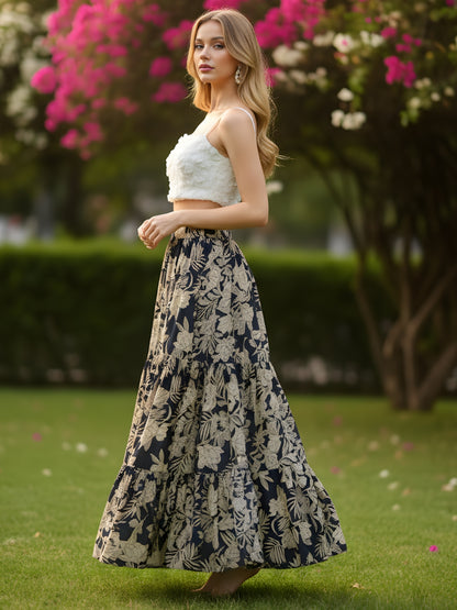 Floral Flowing Bohemian  Fashion Essential Long Skirt
