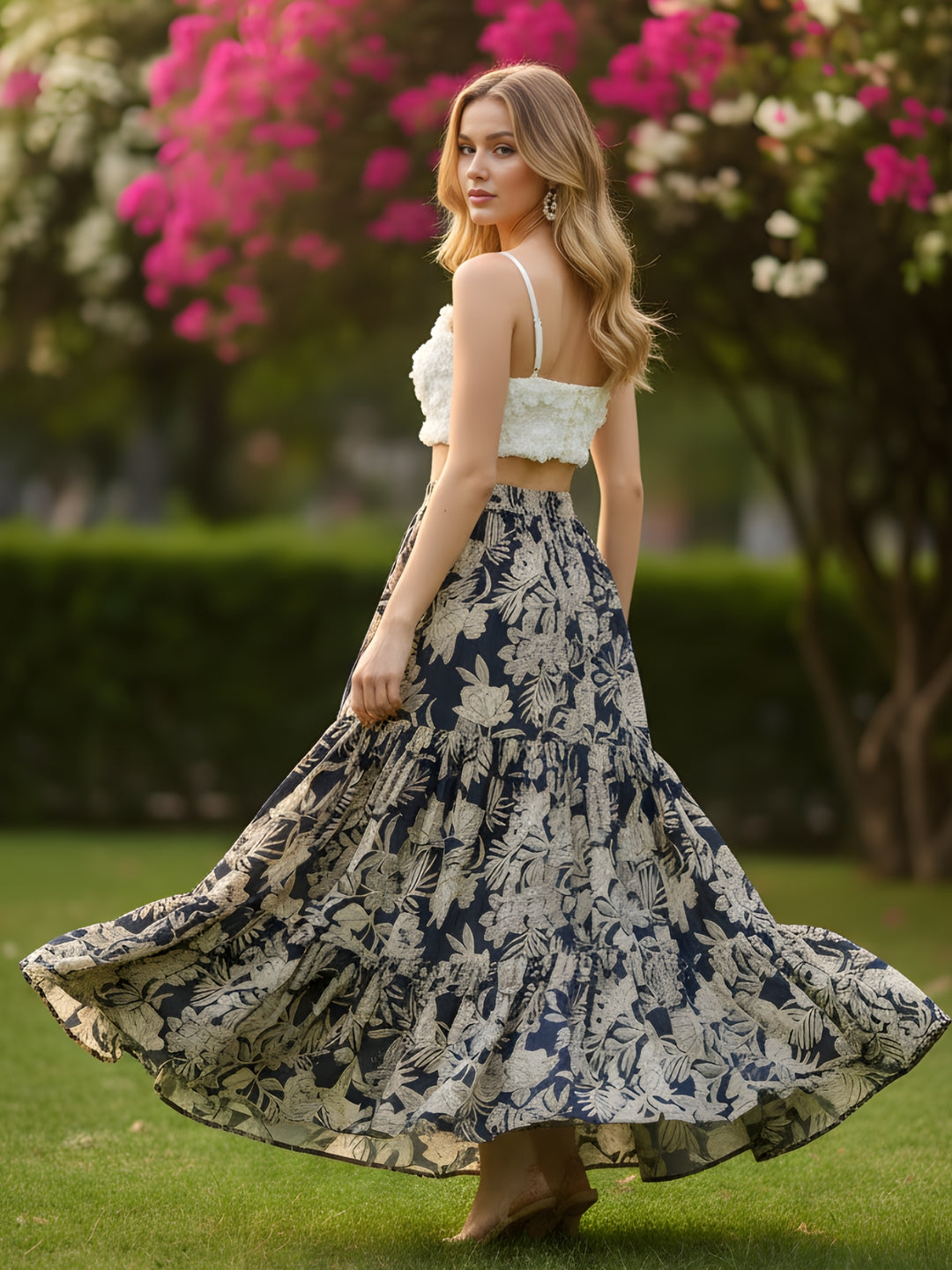 Floral Flowing Bohemian  Fashion Essential Long Skirt