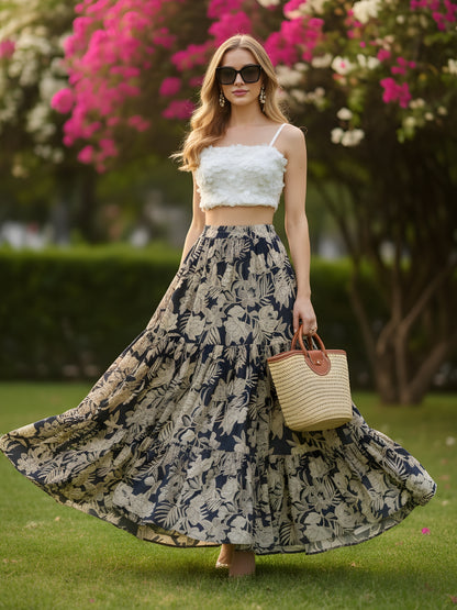 Floral Flowing Bohemian  Fashion Essential Long Skirt