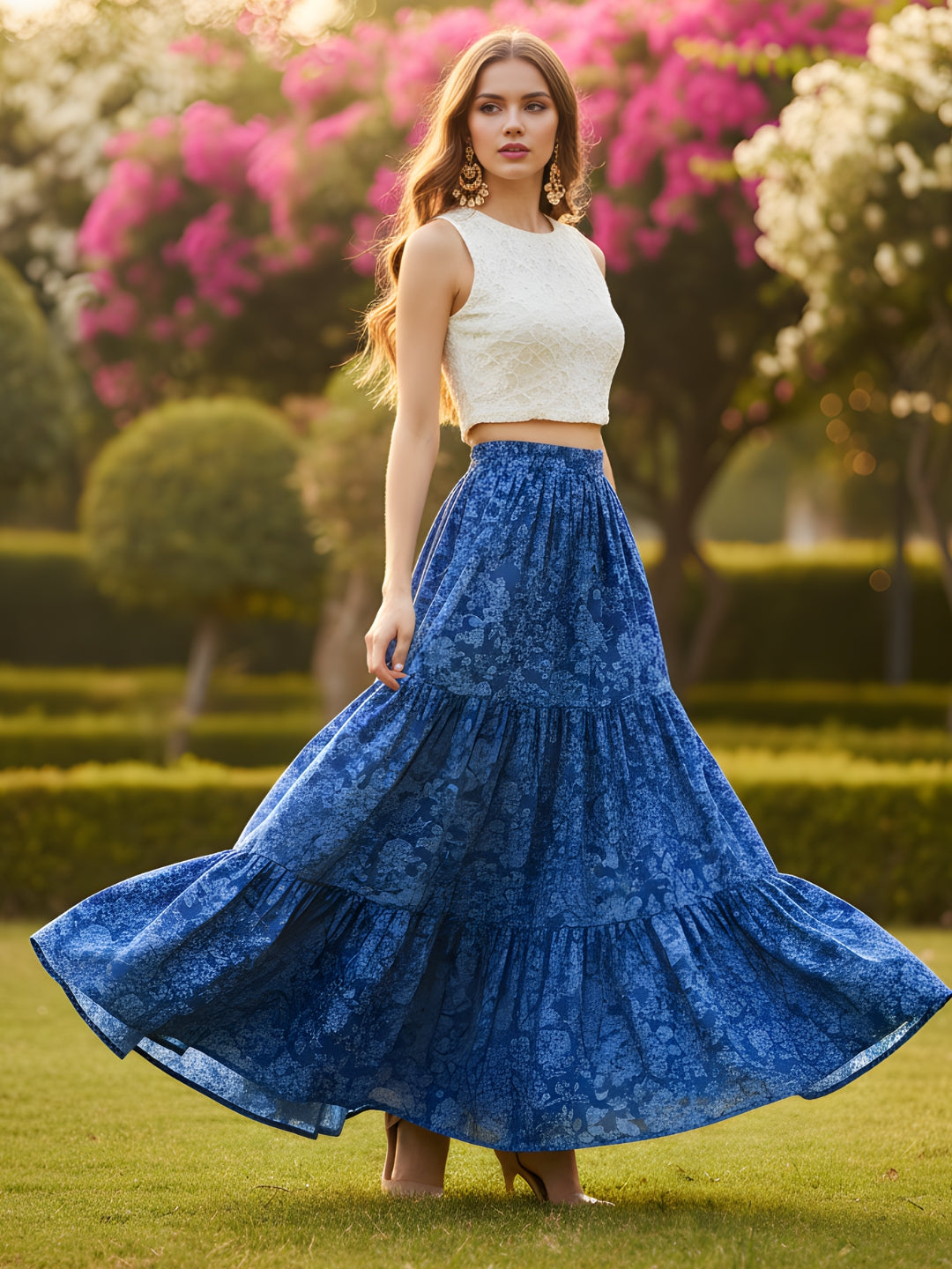 Pure Cotton Tiered Maxi Skirt