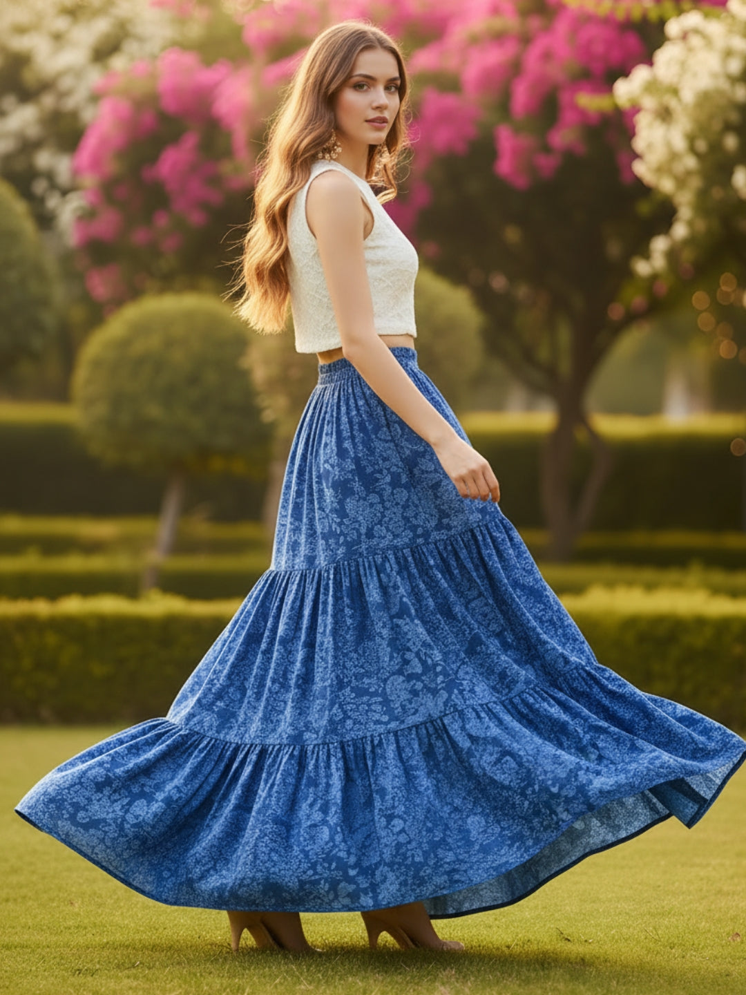 Pure Cotton Tiered Maxi Skirt