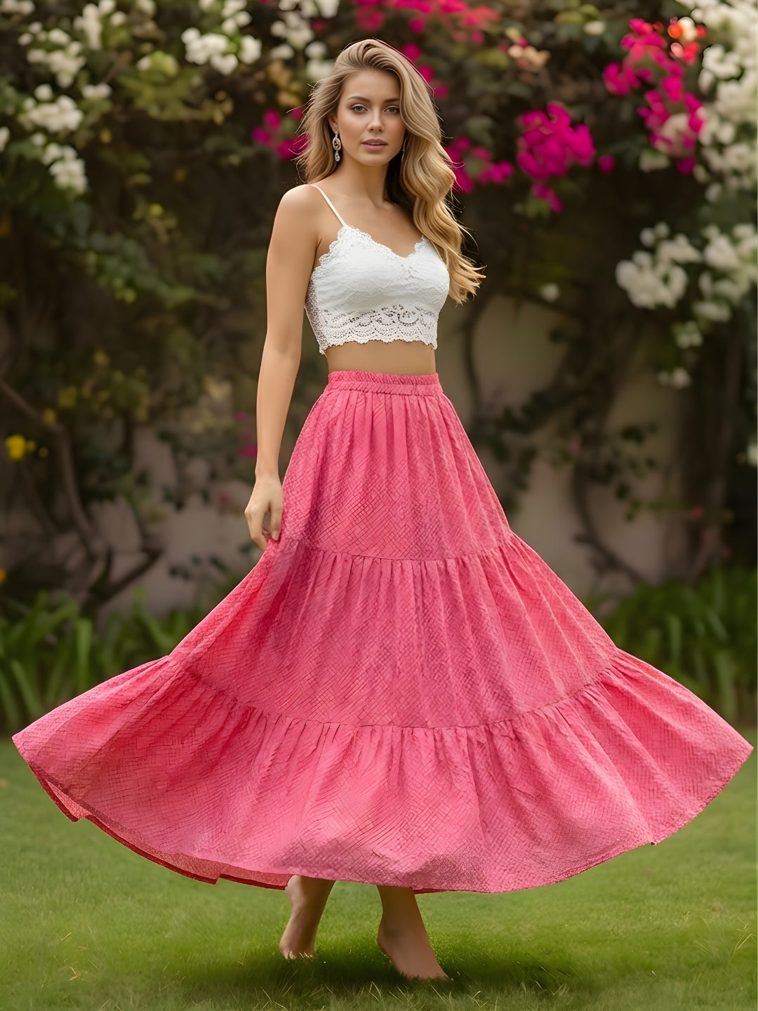Crepe Tiered Maxi Skirt