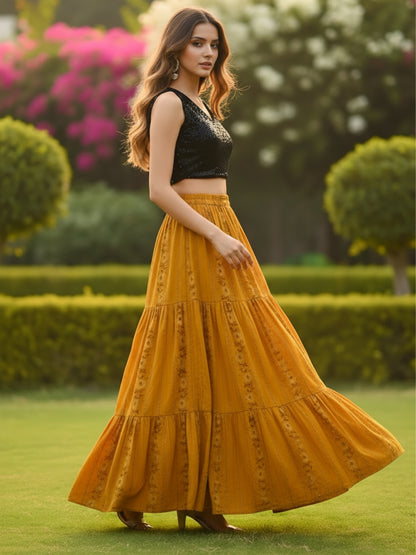 Pure Cotton Tiered Maxi Skirt
