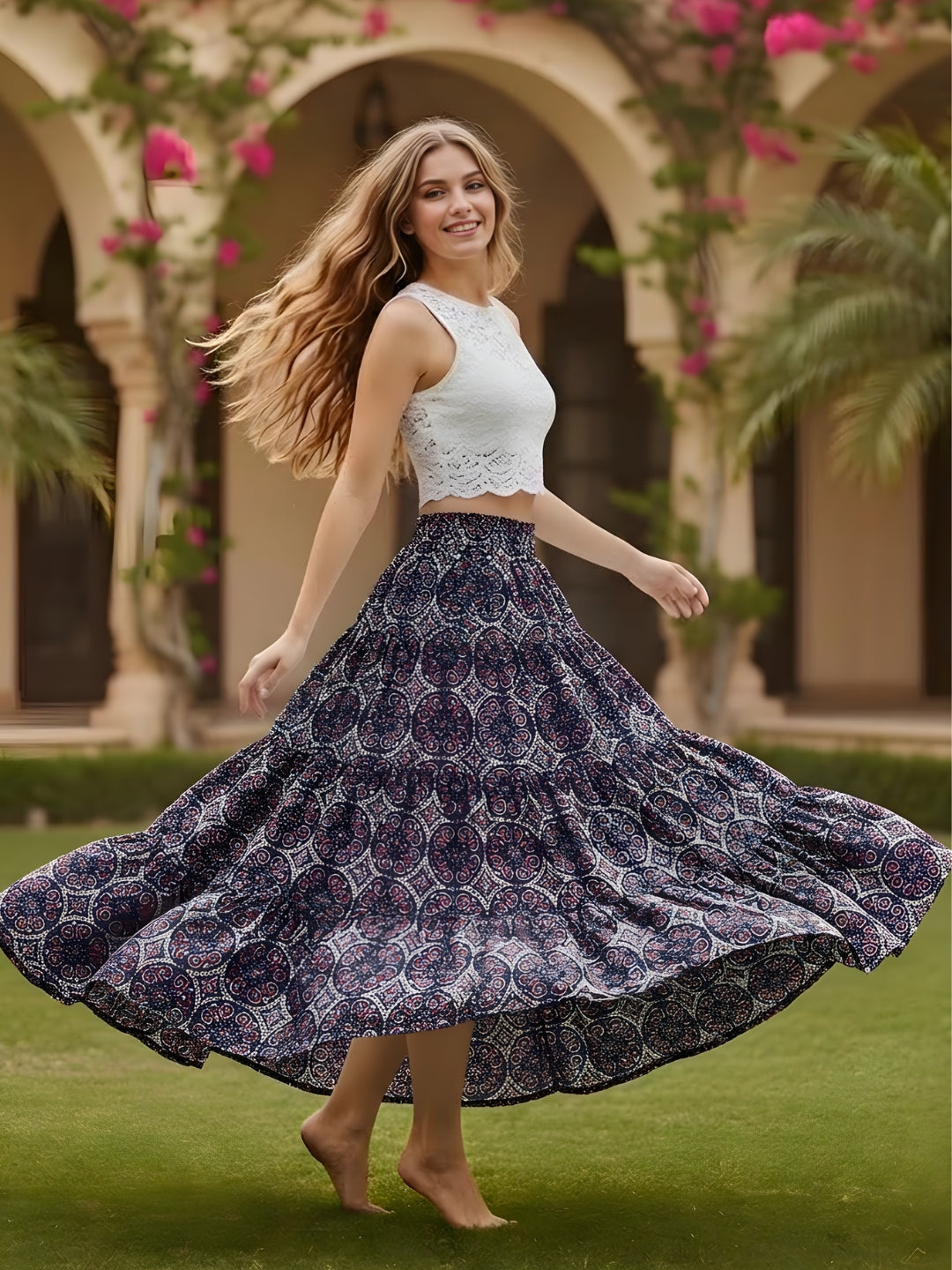 Pure Cotton Tiered Maxi Skirt