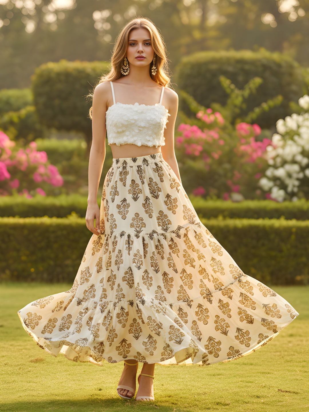 Pure Cotton Tiered Maxi Skirt