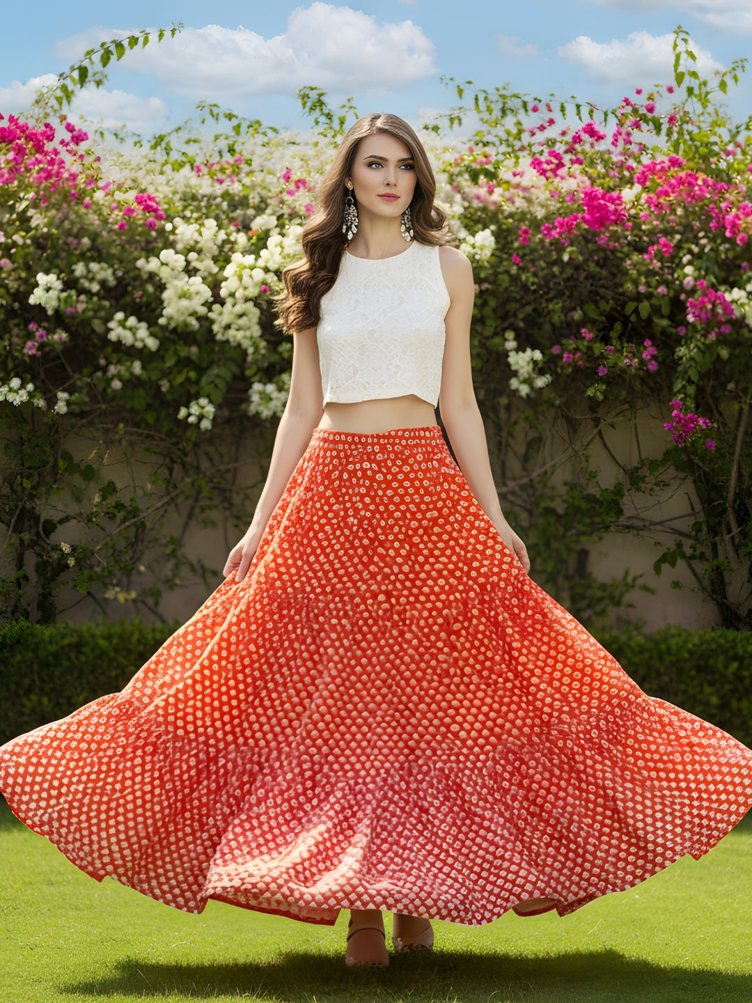 Elegant Turquoise Floral Flowing Bohemian Long Skirt Summer Fashion Essential