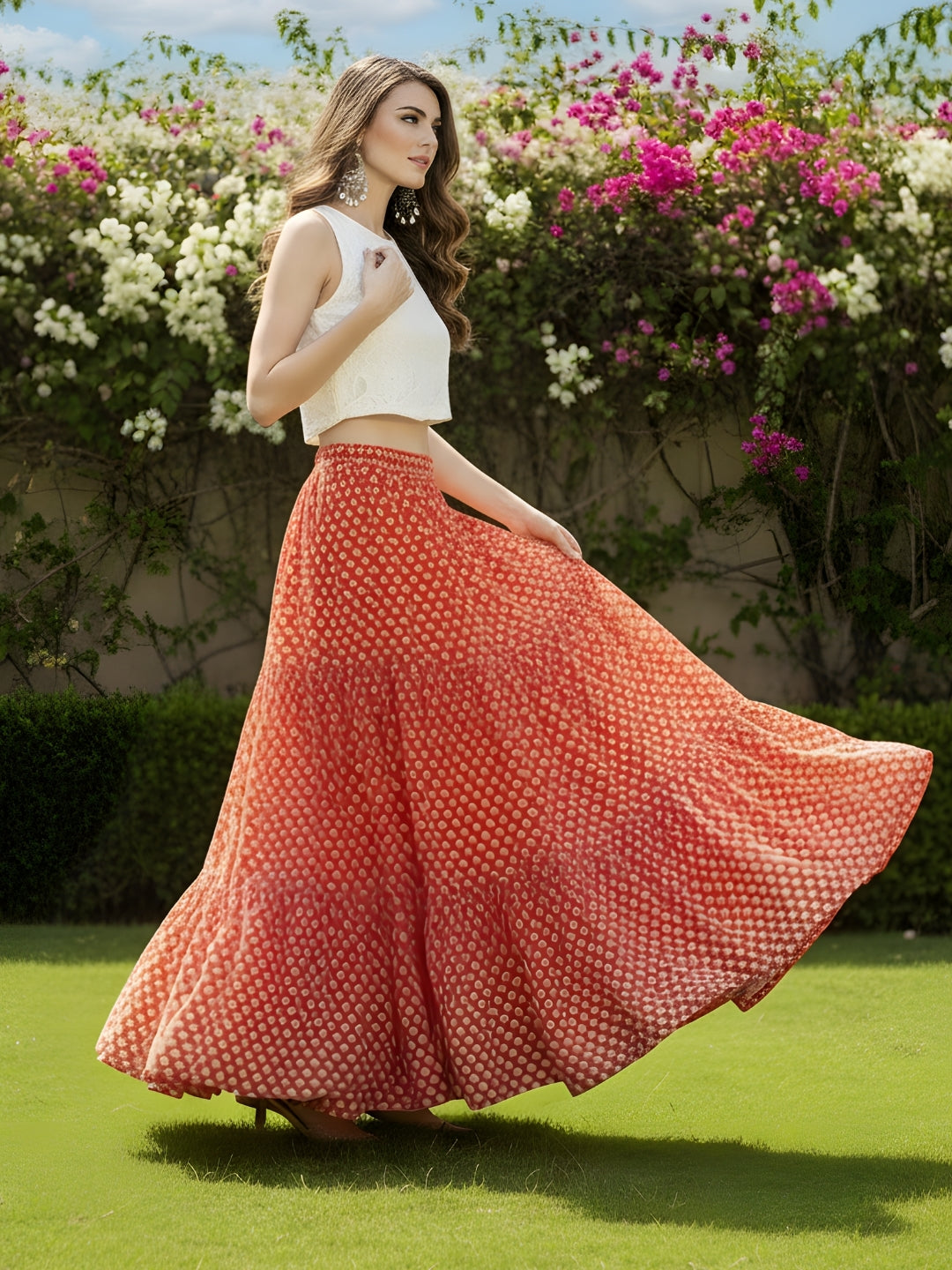 Elegant Turquoise Floral Flowing Bohemian Long Skirt Summer Fashion Essential