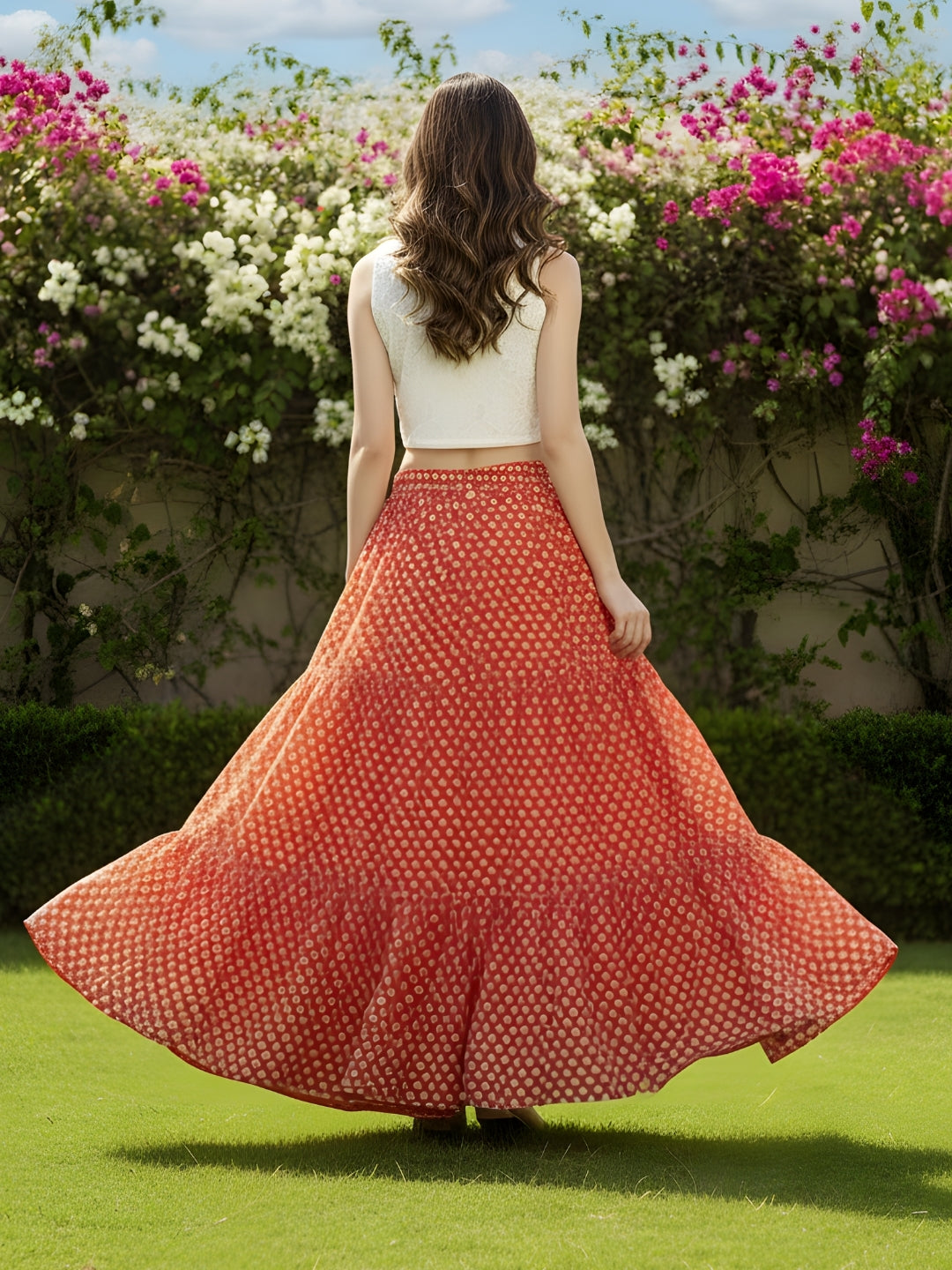 Elegant Turquoise Floral Flowing Bohemian Long Skirt Summer Fashion Essential