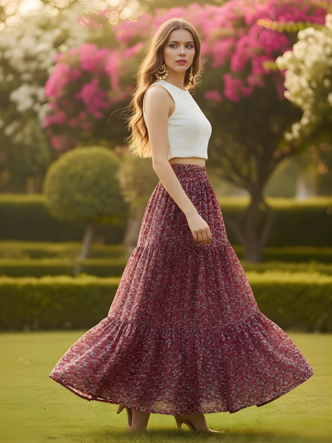 Pure Cotton Tiered Maxi Skirt