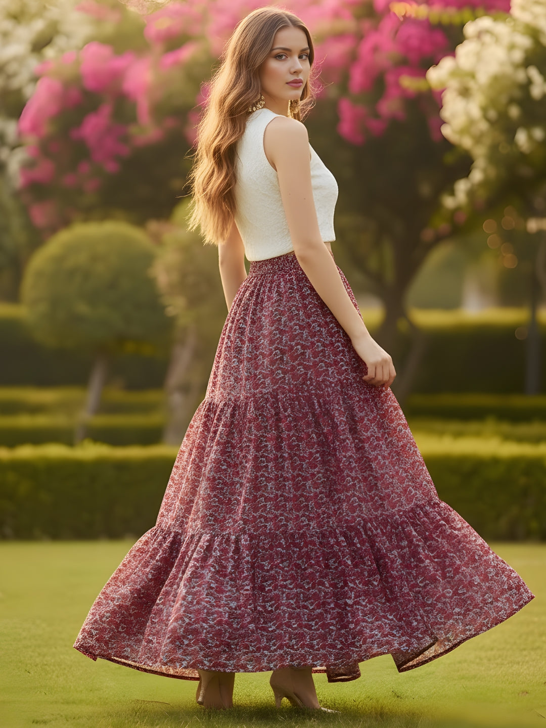 Pure Cotton Tiered Maxi Skirt