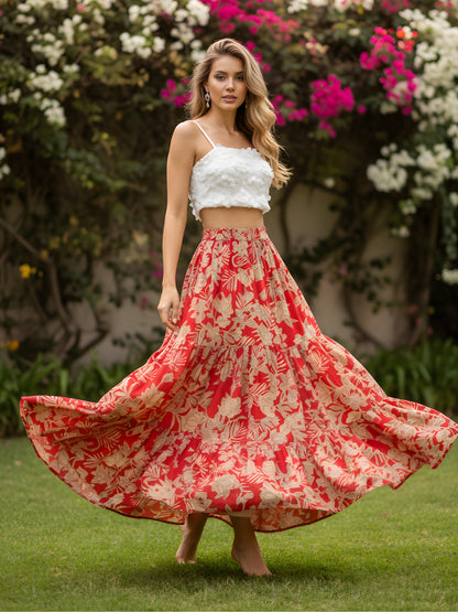 Floral Flowing Bohemian  Fashion Essential Long Skirt