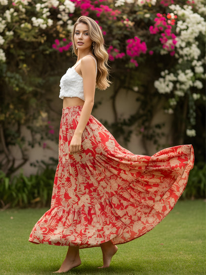 Floral Flowing Bohemian  Fashion Essential Long Skirt