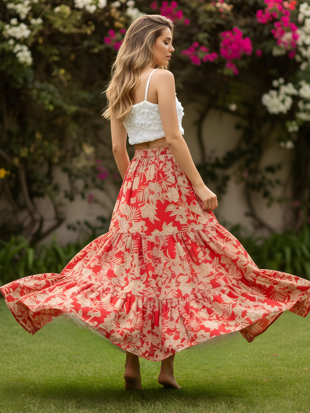 Floral Flowing Bohemian  Fashion Essential Long Skirt