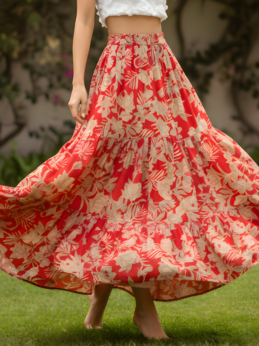 Floral Flowing Bohemian  Fashion Essential Long Skirt