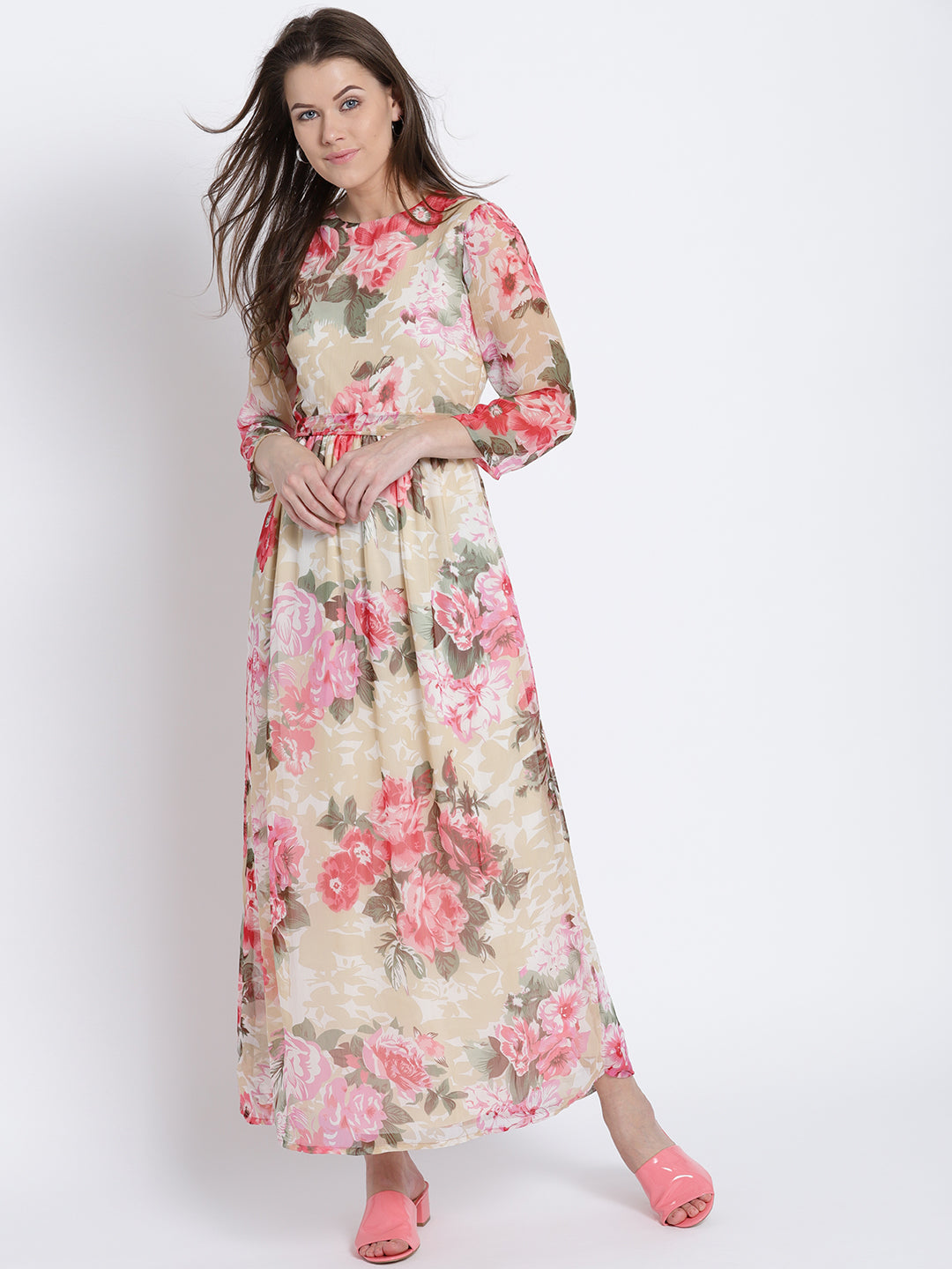 Print Chiffon belted dress