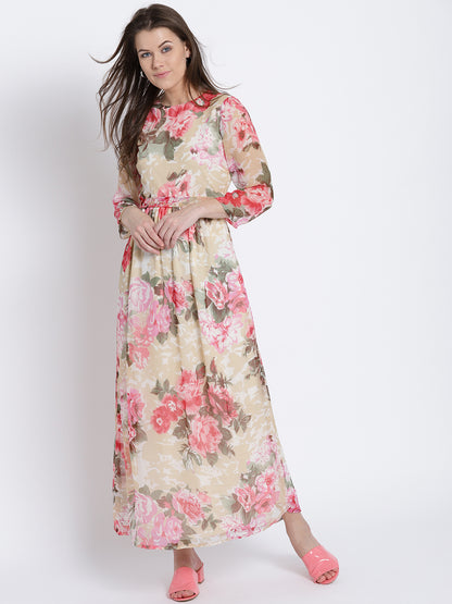 Print Chiffon belted dress