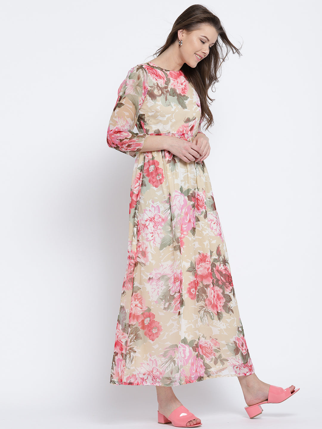 Print Chiffon belted dress