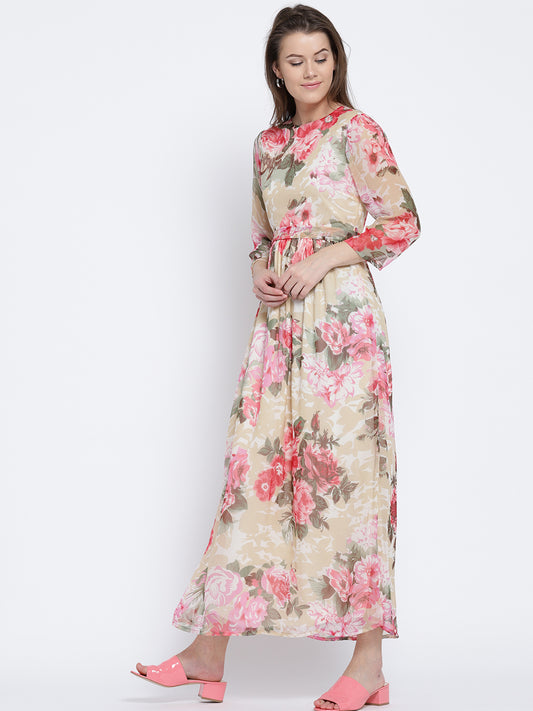 Print Chiffon belted dress