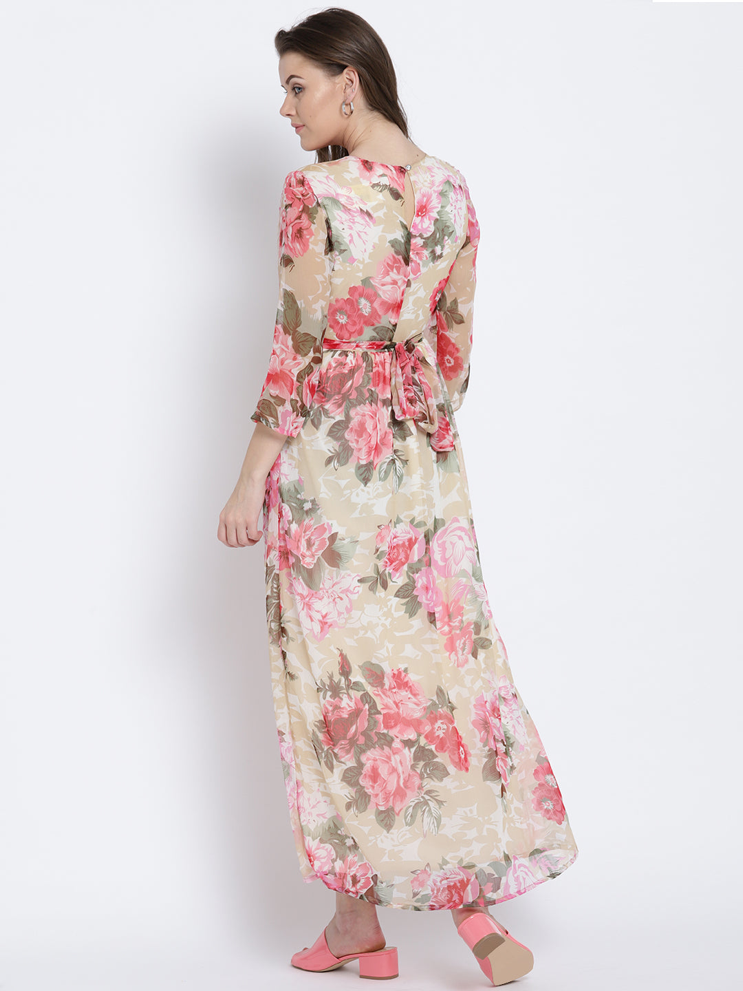 Print Chiffon belted dress