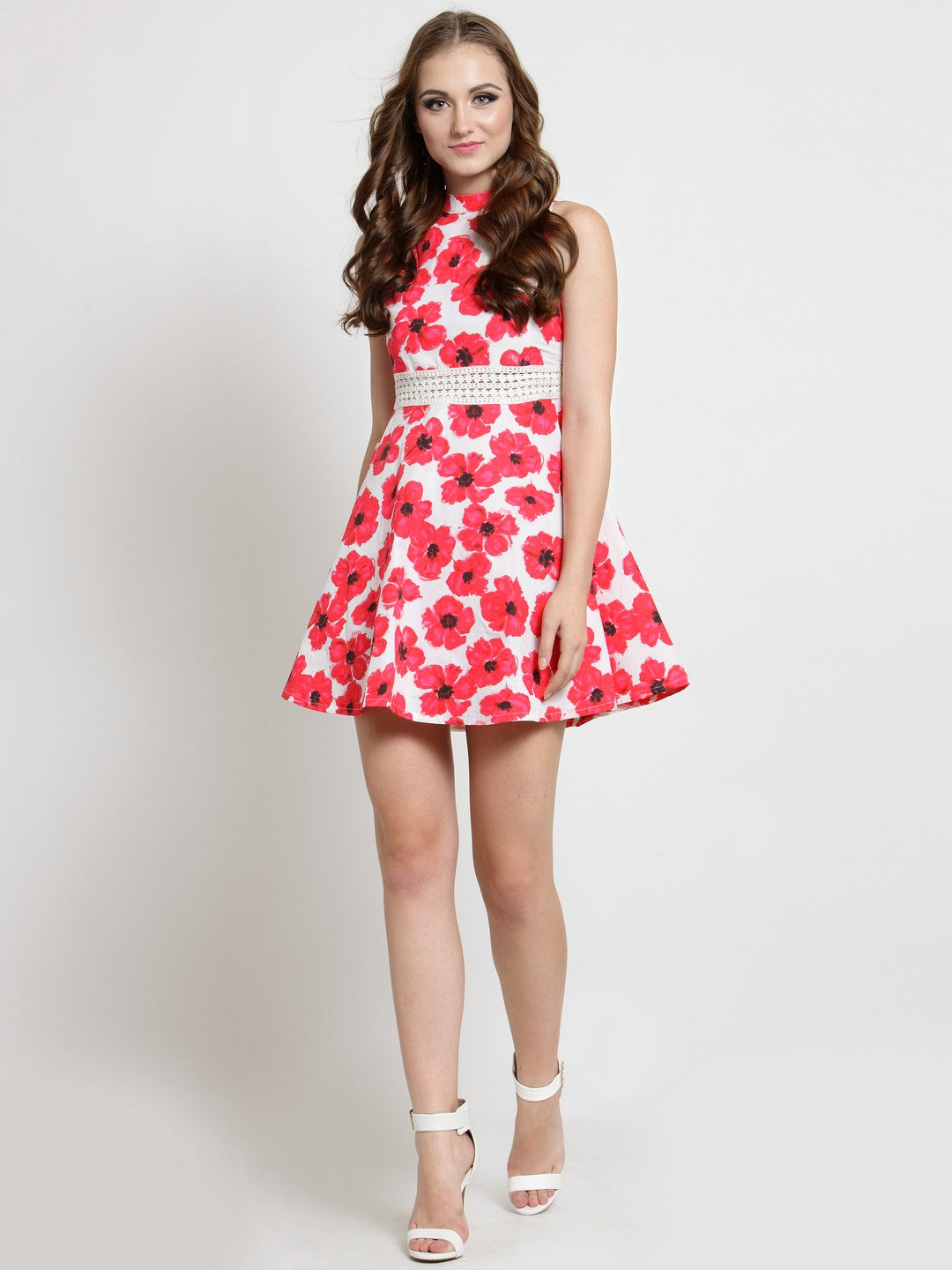 A-line White  Lace Trim Dress