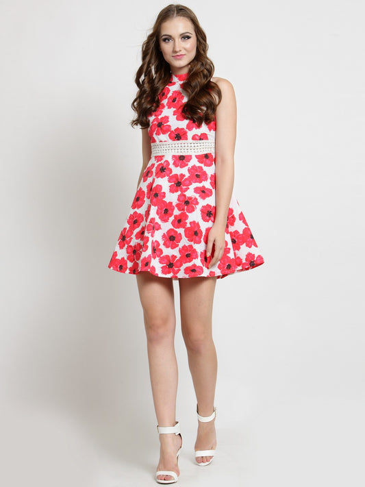 A-line White  Lace Trim Dress