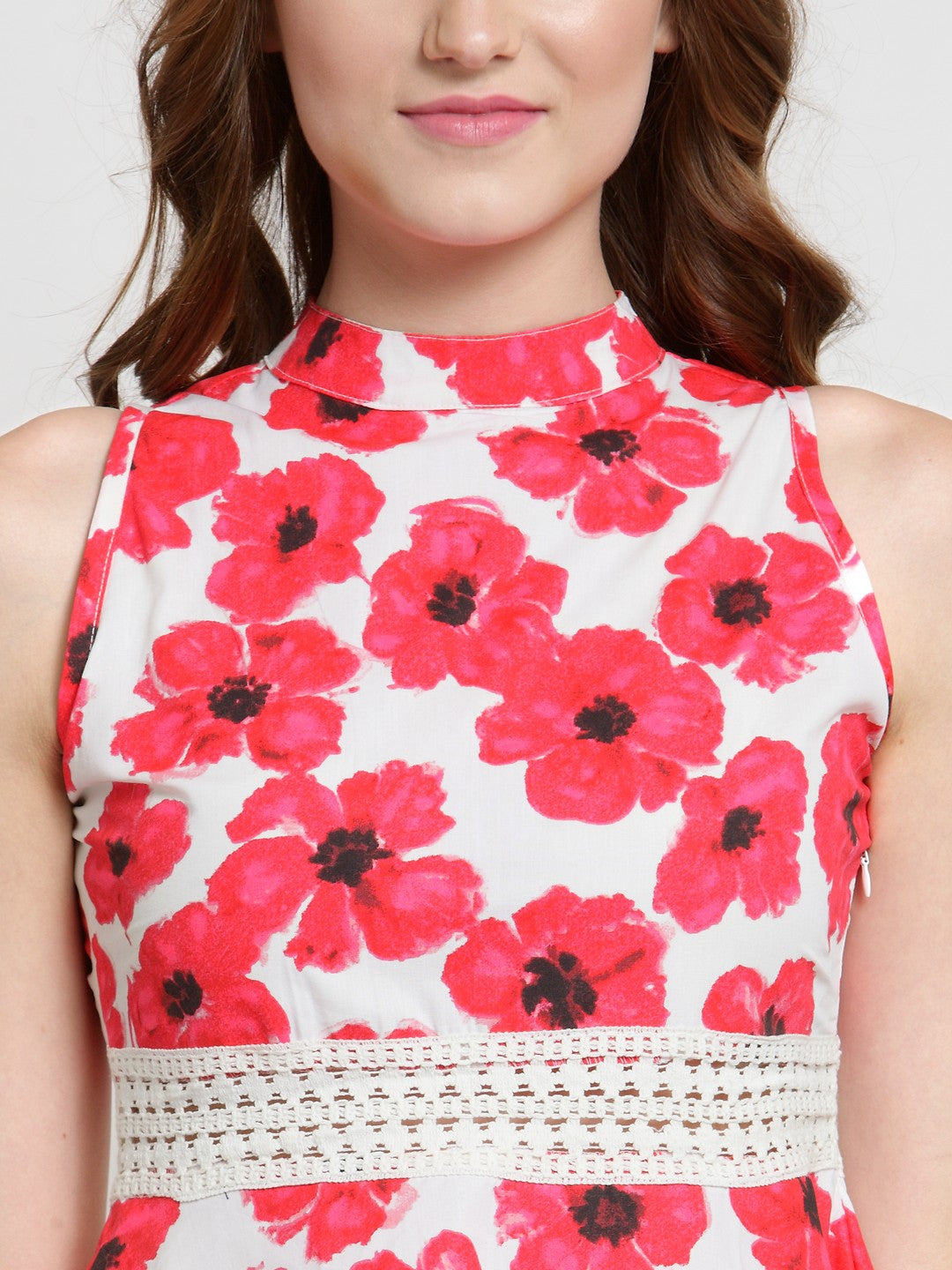 A-line White  Lace Trim Dress