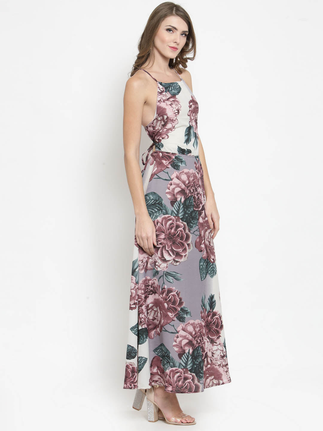 backless halter maxi dress
