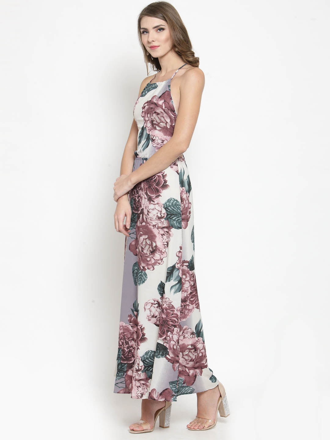 backless halter maxi dress