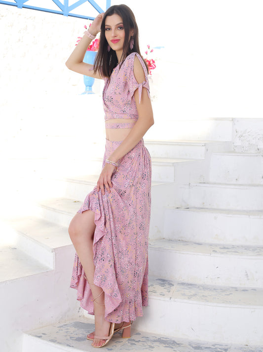 Mauve Floral Maxi Cord