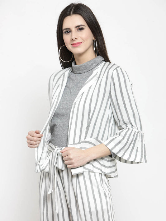 Print Ruffle Sleeve Blazer
