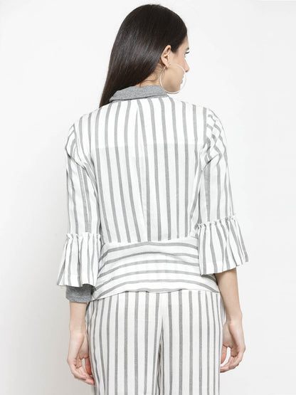 Print Ruffle Sleeve Blazer