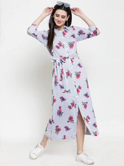 Striped Front Open midi dress