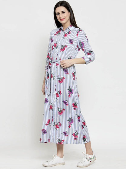 Striped Front Open midi dress