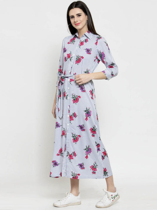 Striped Front Open midi dress